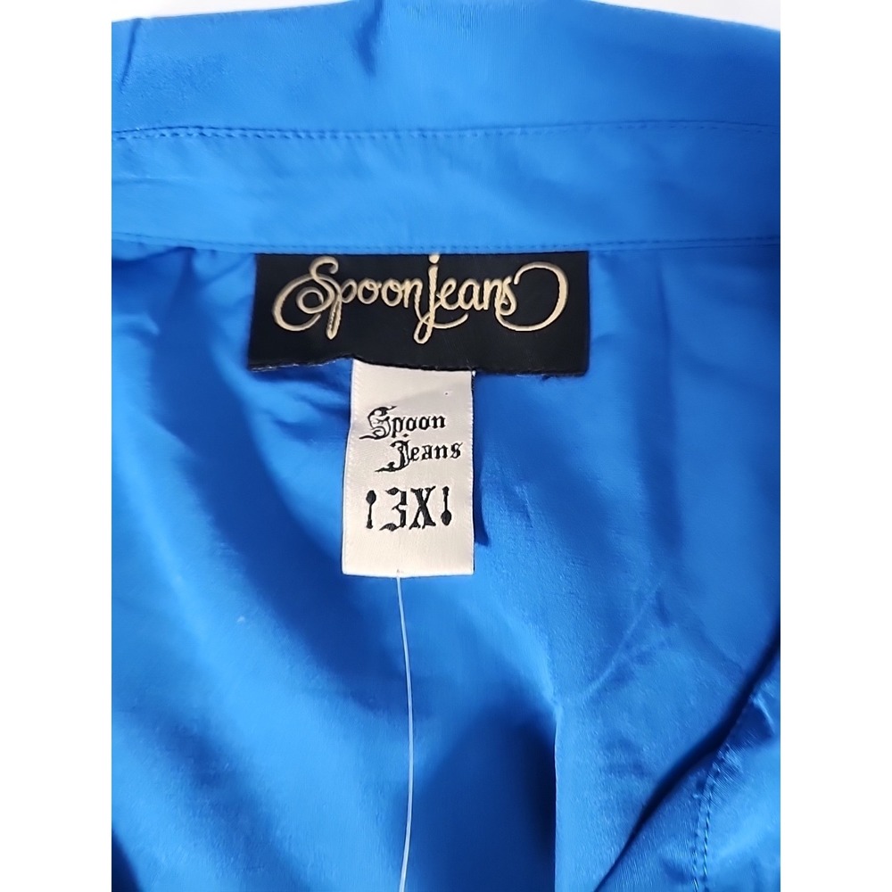New Spoon Jeans Women's 3X Sleeveless Collared Crop Top Royal Blue Ruched Center - Picture 3 of 10